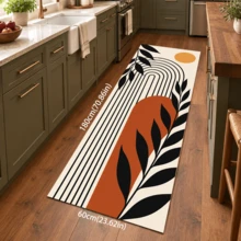 1pc Modern Abstract Plant Pattern Dish Drying Mat, Rectangular Kitchen Absorbent Mat, Featuring Beige, Black, Caramel Orange And Mustard Yellow Color Palette With Fluid Stripes, Geometric Color Blocks And Black Branch Elements, Minimalist Modern Style, Suitable For Kitchen Countertop, Sink Area And Dining Table, Combining Practicality And Decorative Appeal - Multicolor - View 14