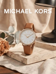 Michael Kors MK2801 Women's Quartz Watch, Brown Leather Strap, Rose Gold Case, Small Dial, Perfect Gift For Birthday And Anniversary - White - View 3