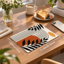 1pc Modern Abstract Plant Pattern Dish Drying Mat, Rectangular Kitchen Absorbent Mat, Featuring Beige, Black, Caramel Orange And Mustard Yellow Color Palette With Fluid Stripes, Geometric Color Blocks And Black Branch Elements, Minimalist Modern Style, Suitable For Kitchen Countertop, Sink Area And Dining Table, Combining Practicality And Decorative Appeal - Multicolor - View 13