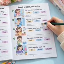 Children's English Vocabulary Reading & Writing Activity Book, Read Sentences From Pictures, Circle Answers & Write Words, Multi-Theme Colorful Illustrations, Suitable For Basic Reading Practice & Parent-Child Learning - Multicolor - View 1