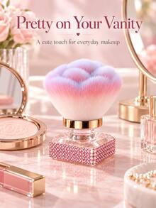 1pc Cute Rose Flower Makeup Brush, Soft Fluffy Mushroom Head Powder Brush With Sparkling Rhinestone Base, Portable Face Beauty Tool For Loose Powder, Blush, Makeup, Vanity, Travel & Gift - Makeup Brush - View 3