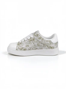 Numeris 2026 New White Gold Distressed Texture Shell Toe Skate Shoes, Wide Laces Platform Casual Sneakers For Men & Women Daily Commute Wear - White and green - View 6