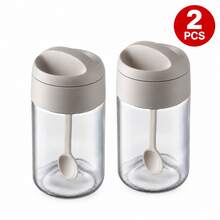 3pcs Clear Seasoning Jars With White Lids & Built-In Spoons, Spice Containers For Salt, Sugar, Chili Flakes & Herbs, Kitchen Countertop Storage - View 12