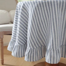 قطعة واحدة مفرش طاولة بأسلوب فرنسي مع كشكشة زرقاء وخطوط سميكة بأسلوب كوري، مناسب لطاولة الطعام وغرفة المعيشة، مناسب للديكور اليومي والعطلات - الأزرق - مشاهدة 5