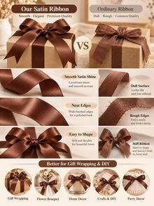 Chocolate Coffee Color Satin Ribbon, Premium Glossy Soft Ribbon, Suitable For Gift Wrapping, Bows, Wedding, Floral Arrangement, Holiday Party, Hair Accessories, Clothing Trims And DIY Crafts - Satin Ribbon - View 9