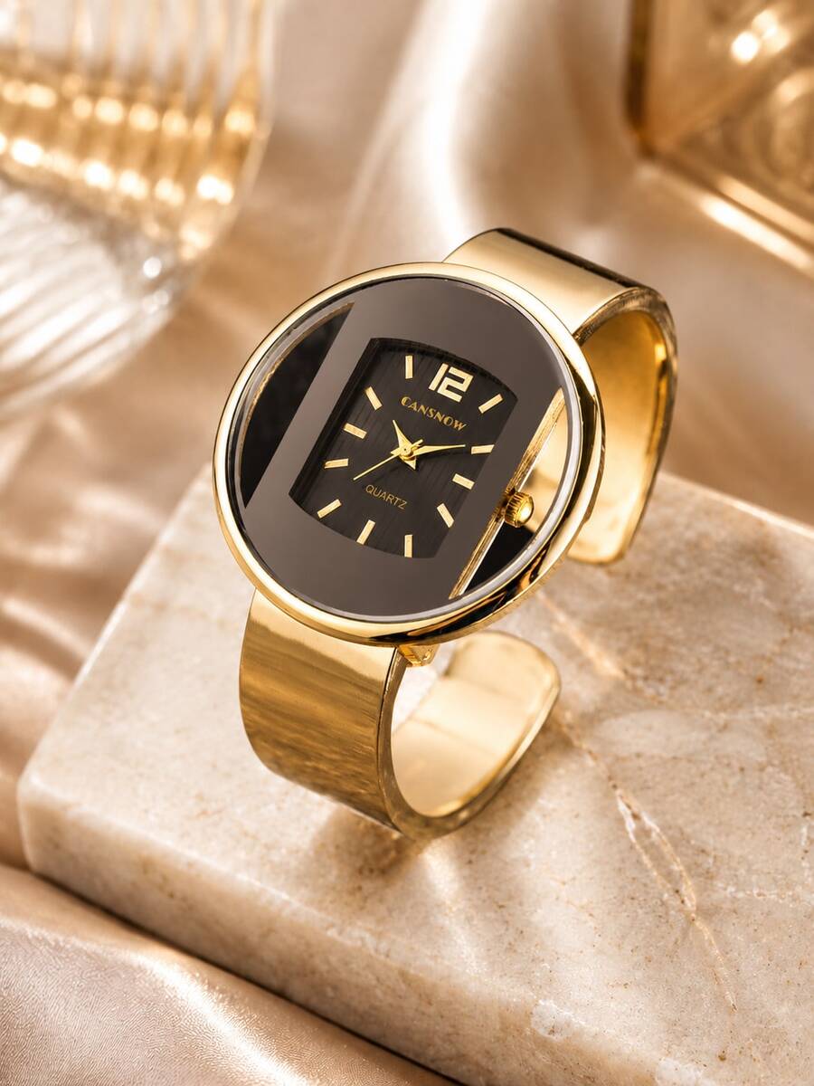1pc Women's Luxury Bracelet Watch, Elegant Quartz Watch, Retro Unique Bracelet - Gold - View 1