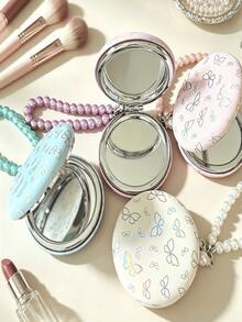 1PC Butterfly Folding Makeup Mirror, Portable Mini Hand Mirror, Dual Sided Desktop Cosmetic Mirror, Light Luxury Style Pocket Mirror, Gift For Women Daily Use - Multicolor - View 7