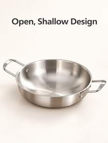 3pcs Stainless Steel Double Handle Pan, Silver Brushed Interior And Exterior, 18/20/22 Cm Sizes Available, Lid Not Included, Round Serving Pan For Breakfasts, Pasta Dishes And Family Dining,Pots And Pans,Induction Compatible Pots And Pans Set - View 5