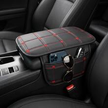 1pc PU Leather Car Armrest Pad, Central Multi-Function Armrest Pad, Classic Plaid Style, With Side Storage Pocket, Suitable For Most Car Models, Protects Center Console, Enhances Interior Aesthetics - Plaid Armrest Cover - View 1
