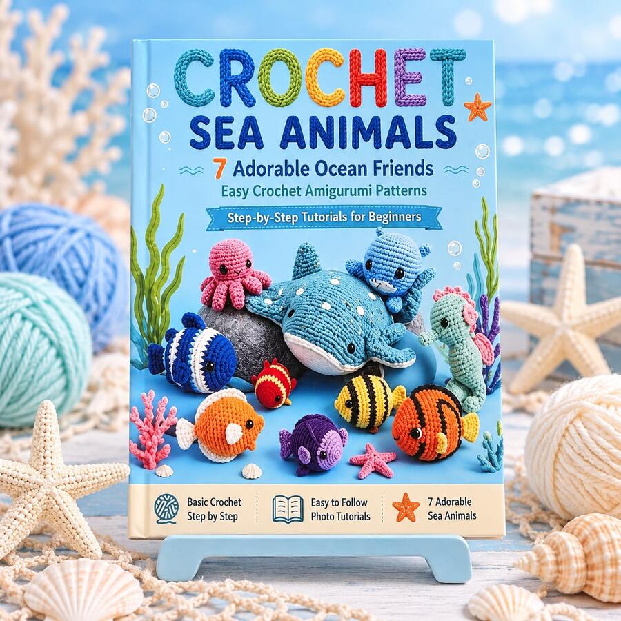 1 Book English Version Ocean Animal Crochet Tutorial Book, 7 Cute Ocean Creature Yarn Doll Making Guide, DIY Handmade Crochet Diagram Instructional Material, Beginner Crochet Teaching Book, Whale Shark Octopus Seahorse Tropical Fish Theme, Creative Yarn Doll Making Tutorial, Step-By-Step Illustrated Teaching, Handmade Crochet Enthusiast Learning Material, Home Handmade DIY Creative Gift - Style 1 - View 1