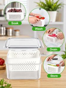 3/1pc 4-In-1 Refrigerator Fruit Storage Box With Detachable Colander, Airtight Leak-Proof, Stackable, Fresh Food Preservation, Berry Vegetable Produce Drain Basket, Refrigerator Fresh-Keeping Box - Multicolor - View 7