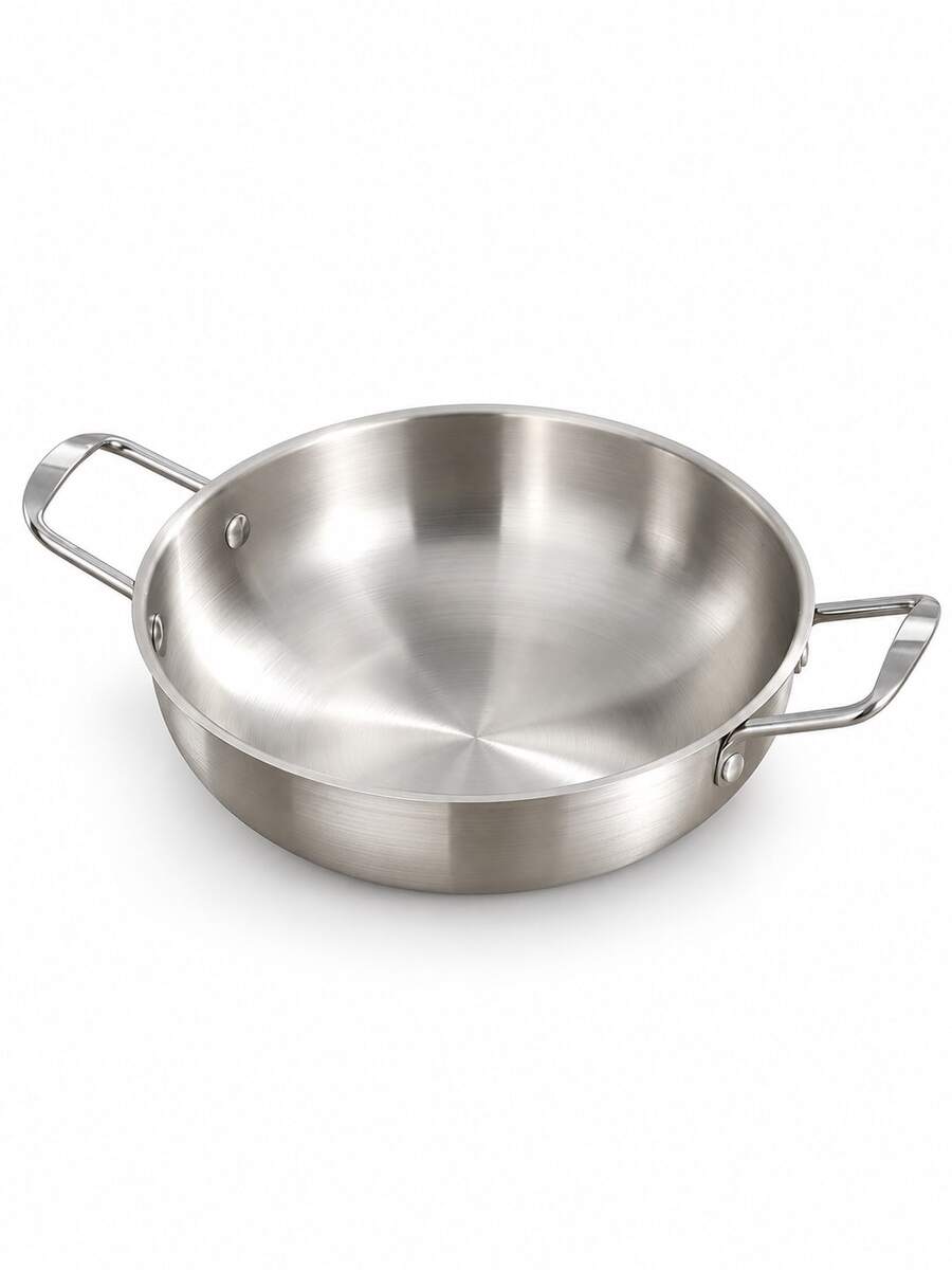 3 buah Panci Stainless Steel Gagang Ganda, Bagian Dalam dan Luar Berwarna Perak, Tersedia Ukuran 18/20/22 Cm, Tutup Tidak Termasuk, Panci Saji Bulat untuk Sarapan, Hidangan Pasta dan Santapan Keluarga, Panci dan Wajan, Set Panci dan Wajan Kompatibel dengan Kompor Induksi - View 1
