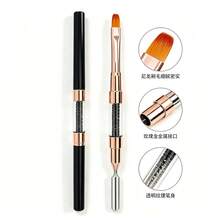 Dual-Ended Nail Art Brush & Spatula Pen Set, Rhinestone Handle Ombre Gradient Shading UV Gel Painting Brush & Cuticle Pusher Manicure Tools - Black and White - View 2