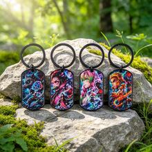 "Demon Slayer" Anime Dog Tag Style Keychain - Includes Nezuko, Mitsuri, Rengoku, Inosuke And Other Characters Metal Pendant Key Ring, Cartoon Character Key Chain Gift Designed For Anime Fans, Featuring Double-Sided 3D Embossed Craftsmanship With Premium Texture - Multicolor - View 8