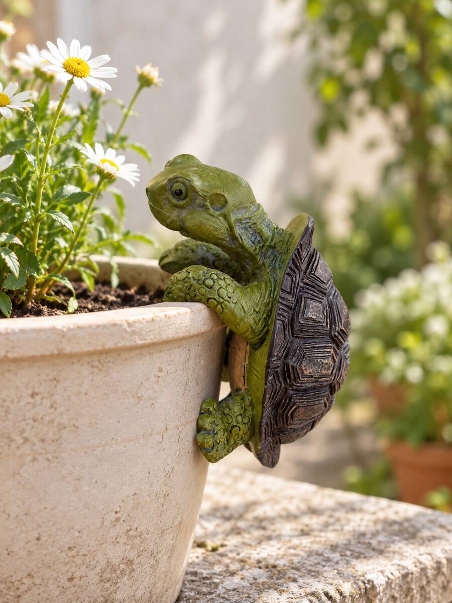 Resin Climbing Turtle Planter Hugging Ornament, Cute Planter Edge Decor, Indoor Outdoor Garden Potted Plant Hanging Decoration - Wall-mounted Turtle - View 1