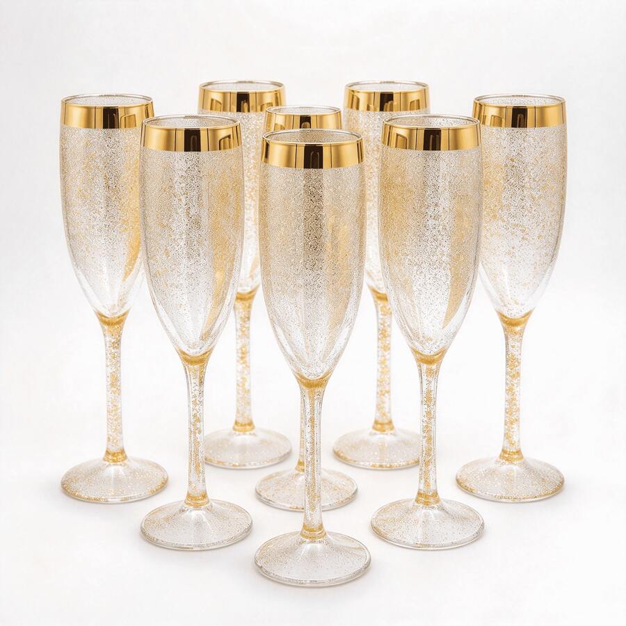 1/6/12pcs Acrylic Transparent Gold Flake High Stem Glasses, Various Quantities Available For Champagne And Cocktail, 5oz Rippled Acrylic Material, Suitable For Indoor And Outdoor Use, Parties, Picnics, Events - View 1