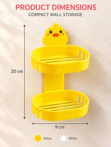 Cute Yellow Duck Soap Holder Storage Rack - Wall-Mounted Double Layer Soap Dish With Hooks, No-Drill Installation (Free Adhesive Pads Included), Multi-Function Bathroom Towel Rack, Space-Saving Design, Suitable For Bathroom, Kitchen And Bedroom, Bathroom Decor Accessory - Multi-color B - View 5