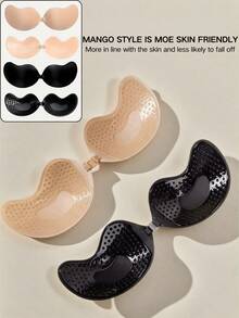 2pcs Push-Up Bra - Mango Shaped Strapless Backless Bra | Seamless Self-Adhesive Silicone Nipple Covers And Pads | Ideal For Wedding Dresses And Lingerie | Nude And Black Available | Professional Self-Adhesive Padding | Reusable | All Season Invisible Backless Bra - Multicolor - View 2