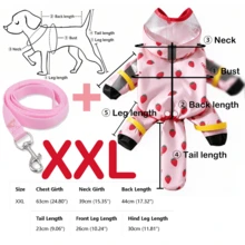 Fruit Series Waterproof Dog Raincoat Set, Includes 1pc Raincoat And Waterproof Leash, Multiple Colors Available, Windproof And Fully Waterproof, Full Coverage Design, With Special Buckles, Anti-Slip Rubber Sole, Adjustable Hook And Loop, Full Paw Coverage And Reflective Strips - Pink - View 17