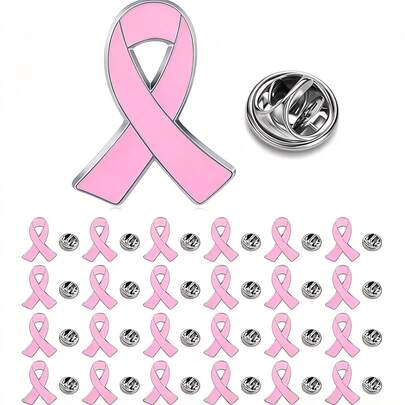 30/50pcs Pink Breast Cancer Awareness Enamel Lapel Pins, Breast Cancer Awareness Brooches, Survivor Pins, Charity Fundraising Decorative Pins For Public Events