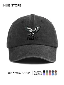 Vintage Washed Distressed Soft Top Baseball Cap Unisex, Spreading Eagle EAGLES Letter Print Curved Brim Baseball Cap, Outdoor Adjustable - A - View 15