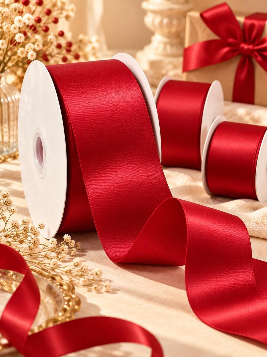 Dark Red Ribbon, Multiple Sizes Available, Soft And Smooth Satin Gift Wrapping Tape, Suitable For Bow Making, Wedding Decoration, Bouquet, Christmas, Valentine's Day, Festival Party And Handmade DIY - Satin Ribbon - View 1