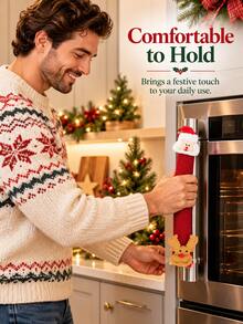 Christmas Style Refrigerator Handle Covers - Suitable For Multiple Appliances (Refrigerator, Microwave, Dishwasher); Ideal Choice For Indoor Christmas Decoration And Holiday Party Supplies; Washable Handle Covers, Create Holiday Atmosphere - Multicolor - View 3