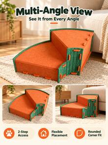 1pc,Suitable For Small Pets,Rotating Structure,Two-Step Design,Soft Felt Material,Pet Stairs,Modern Minimalist Style,Orange And Green Color Block,Rotating Curved Shape,Side Opening Hidden Space,Snap Connection Detail,Assist Small Pets Climbing And Resting,Rotating Pet Stairs,Suitable For Daily Home Use,Suitable For Pet Birthday Celebration,Suitable For Living Room Sofa Bedroom Scenes,Suitable For Spring Summer Autumn Winter All Seasons - Multicolor - View 4