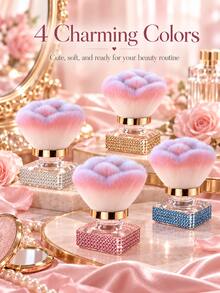 1pc Cute Rose Flower Makeup Brush, Soft Fluffy Mushroom Head Powder Brush With Sparkling Rhinestone Base, Portable Face Beauty Tool For Loose Powder, Blush, Makeup, Vanity, Travel & Gift - Makeup Brush - View 1