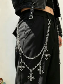1pc Dark Gothic Double-Layer Cross Waist Chain Retro Y2k Pants Chain Pants Decoration - Silver - View 1