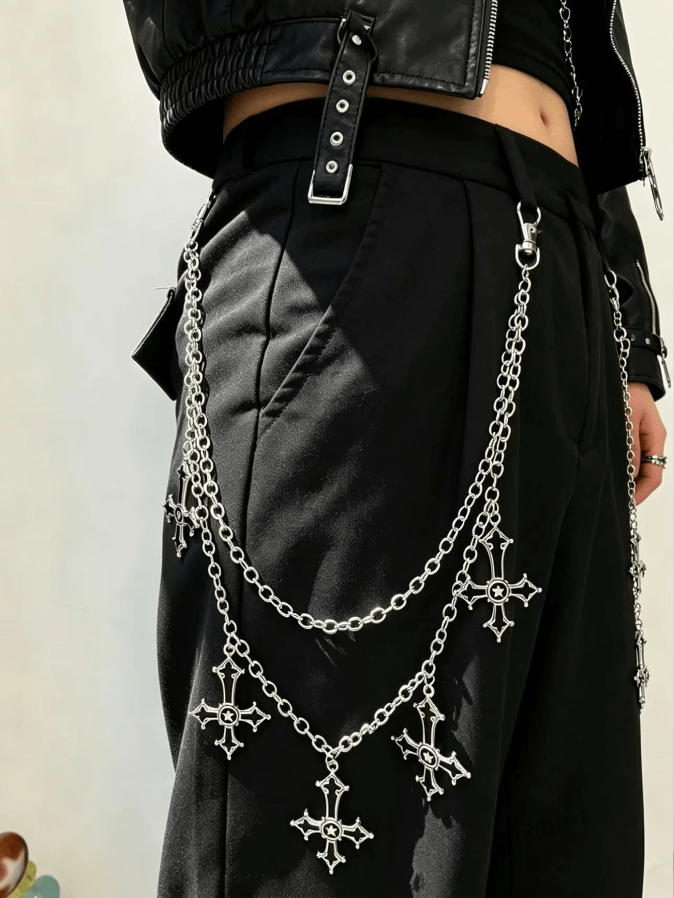 1pc Dark Gothic Double-Layer Cross Waist Chain Retro Y2k Pants Chain Pants Decoration - Silver - View 1