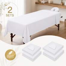 Massage Table Sheets 2 Sets, 3 Pcs Professional Microfiber Massage Bed Cover Sheets, Soft, Light-Weight, Stain & Wrinkle Resistant, Includes Flat & Fitted Sheet, Face Cradle Cover - White - White - View 11