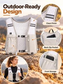 Modern Sports Polyester Running Vest Pack, Unisex, Lightweight Breathable Mesh Backpack With Adjustable Chest Buckle, Front Zipper Pocket And Rear Storage Compartment, Hands-Free Phone Holder, Suitable For Trail Running, Hiking, Cycling, Autumn/Winter - Multicolor - View 5