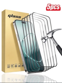 5pcs Tempered Glass Screen Protector For Phone, Anti-Scratch, Bubble-Free, High Definition Transparent, 9H Hardness, Compatible With Phone Case, Hard Box Packaging - Clear - View 2