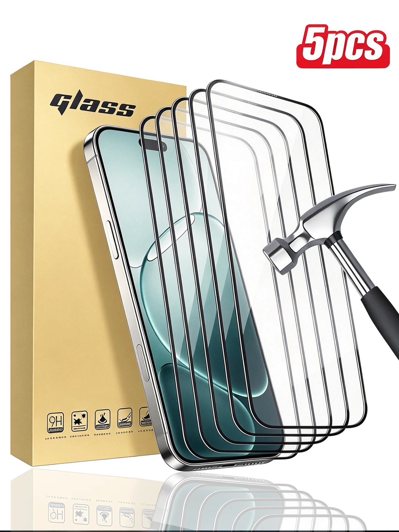 5pcs Tempered Glass Screen Protector For Phone, Anti-Scratch, Bubble-Free, High Definition Transparent, 9H Hardness, Compatible With Phone Case, Hard Box Packaging