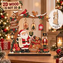 1pc 2D Wooden Flat Christmas Countdown Ornament, Holiday Desktop Decoration With Santa Claus, Nutcracker, Tree Branch Hanging Decor, Suitable For Fireplace Mantel, Shelf, Entryway Home Decor - A - View 2