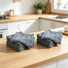 4-8 Square Kitchen Cleaning Cloths - Soft, Super Absorbent And Lint Free - High Performance -1200 Washes, Super Absorbent Ultra-Fine Fiber Cloth Woven For Grid And Solid Color Cleaning - Car Wash Cloth - A-30cm*30cm - View 9