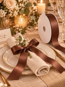Chocolate Coffee Color Satin Ribbon, Premium Glossy Soft Ribbon, Suitable For Gift Wrapping, Bows, Wedding, Floral Arrangement, Holiday Party, Hair Accessories, Clothing Trims And DIY Crafts - Satin Ribbon - View 5