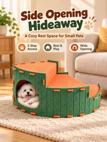 1pc,Suitable For Small Pets,Rotating Structure,Two-Step Design,Soft Felt Material,Pet Stairs,Modern Minimalist Style,Orange And Green Color Block,Rotating Curved Shape,Side Opening Hidden Space,Snap Connection Detail,Assist Small Pets Climbing And Resting,Rotating Pet Stairs,Suitable For Daily Home Use,Suitable For Pet Birthday Celebration,Suitable For Living Room Sofa Bedroom Scenes,Suitable For Spring Summer Autumn Winter All Seasons - Multicolor - View 2