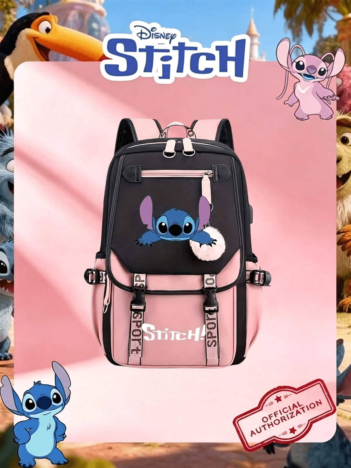 Disney Stitch Smart Storage Bag, Travel Durable Backpack, Stylish School Bag, Large Capacity Foldable Outdoors Daypack - Multicolor - View 1