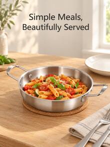 3pcs Stainless Steel Double Handle Pan, Silver Brushed Interior And Exterior, 18/20/22 Cm Sizes Available, Lid Not Included, Round Serving Pan For Breakfasts, Pasta Dishes And Family Dining,Pots And Pans,Induction Compatible Pots And Pans Set - View 8
