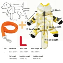 Fruit Series Waterproof Dog Raincoat Set, Includes 1pc Raincoat And Waterproof Leash, Multiple Colors Available, Windproof And Fully Waterproof, Full Coverage Design, With Special Fasteners, Non-Slip Rubber Sole, Adjustable Hook And Loop, Full Paw Coverage And Reflective Strips - Yellow - View 13
