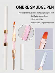 Dual-Ended Nail Art Brush & Spatula Pen Set, Rhinestone Handle Ombre Gradient Shading UV Gel Painting Brush & Cuticle Pusher Manicure Tools - Black and White - View 6