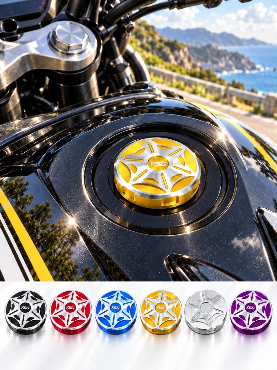 1件通用CNC鋁合金摩托車油箱蓋裝飾蓋，6.5cm圓形拉絲金屬Ysg油箱蓋飾環，摩托車油箱蓋裝飾，摩托車機車油箱造型改裝配件，6色