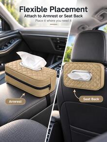 Car Tissue Box PU Leather Car Tissue Box Quilted Headrest Tissue Storage Hanging Bag Rear Seat Hanging Rectangular Tissue Box Easy Access Tissue Box Car Interior Decoration Suitable For SUV, Sedan, Truck, Road Trip - A - View 9