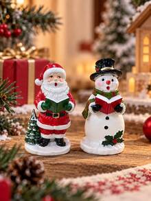 Christmas Resin Figurine Reading Book Santa Or Snowman Tabletop Ornament, Winter Holiday Desktop Xmas Home Decor - Christmas Ornament - View 3