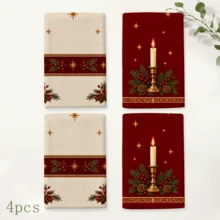 2pcs Red Candles, Evergreen Leaves, Snowflake Polka Dots & Botanical Decorative Border Print, Suitable For Kitchen, Bathroom, Toilet Holiday Kitchen Decor, Winter Home Decoration, Christmas Gift Set - Multicolor - View 11