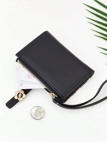 Floral Patchwork PU Short Snap Wallet Sweet Cute Mini Wrist Bag Multifunctional Coin Purse Zipper Pouch Simple Elegant Suitable For Storage - Multicolor - View 5