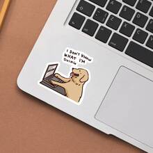 Funny Golden Retriever Sticker I Don't Know What I'm Doing Meme Dog Working On Laptop Vinyl Sticker For Laptop Water Bottle Notebook Car Decal - one-size - View 10