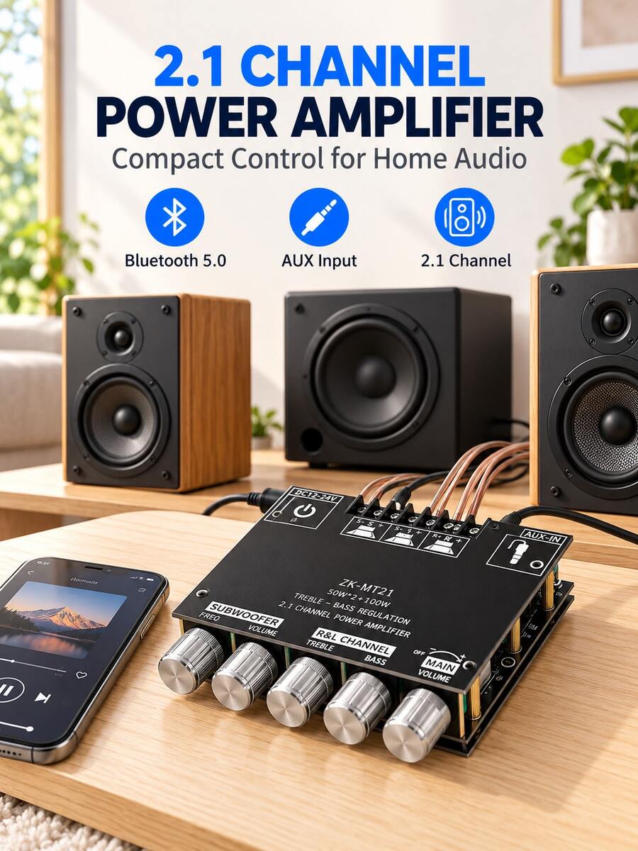 Mạch khuếch đại âm thanh Bluetooth 2.1 kênh ZK-MT21 50W*2+100W có điều chỉnh treble và bass cho loa Bluetooth DIY và rạp hát tại gia
